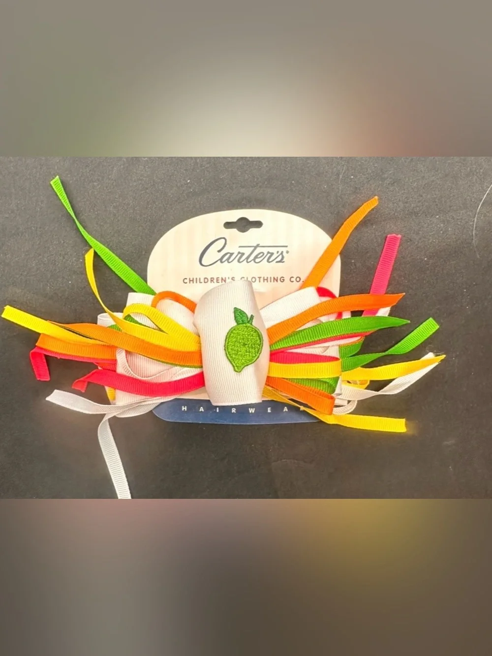 G-5 Carter's Bright Multicolor Ribbon Hair Bow with Green Apple SUPER CUTE